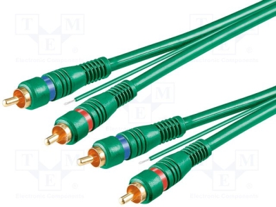 Кабел 2RCA-2RCA+захранване 5м C-2RCA2RCA-R-GR050 Кабел; RCA щепсел x2,управление, от двете страни; 5m; зелен